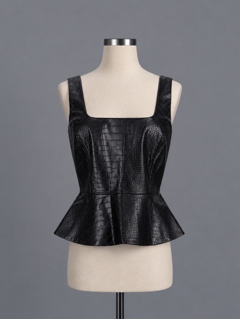 LOFT Black Croc Embossed Faux Leather Peplum Top – Size 2 – NWT